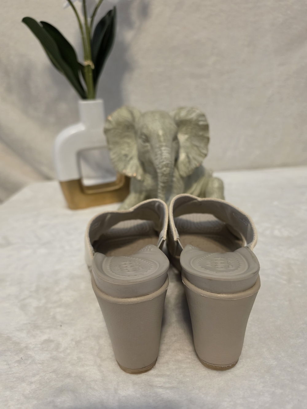 Women’s Beige Crocs Wedge Slide Sandals - Comfortable Cross-Strap Design - Picture 3 of 5